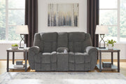 Foreside - Dbl Reclining Loveseat with Console - Charcoal - R&R Furniture Gallery (Fountain Valley, CA)