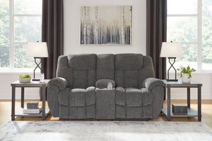 Foreside - Dbl Reclining Loveseat with Console - Charcoal - R&R Furniture Gallery (Fountain Valley, CA)