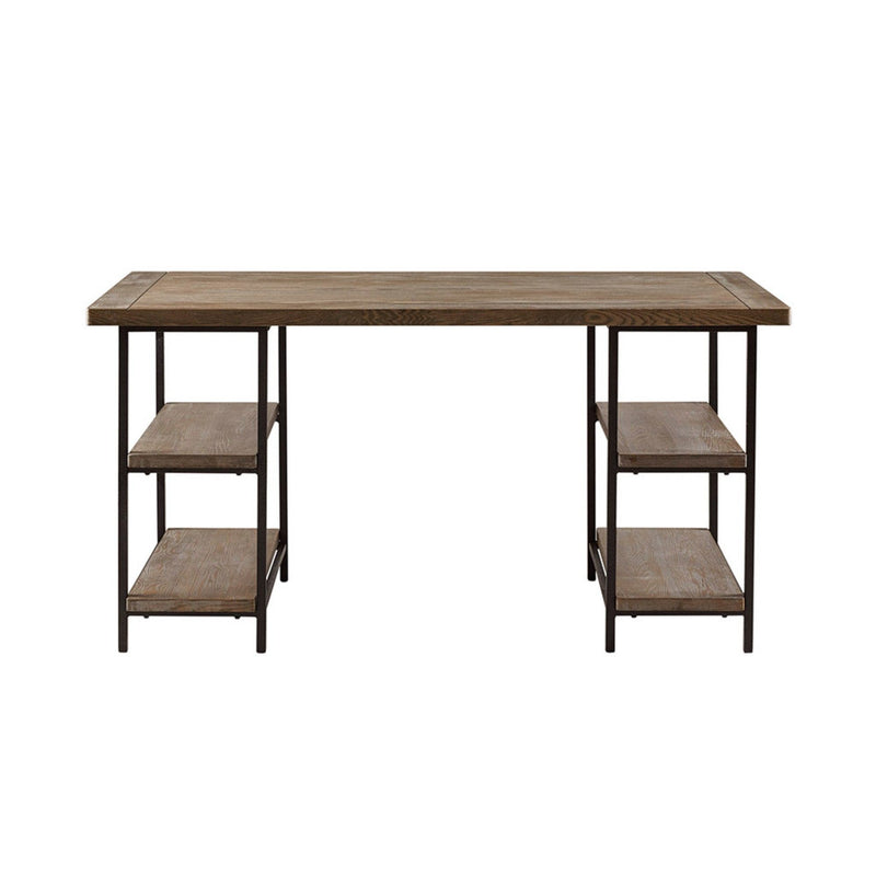 Industrial Style Metal Frame Accent Desk With Side Shelving - Gray - R&R Furniture Gallery (Fountain Valley, CA)