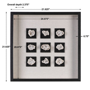 Black linen shadow box wall decor featuring a geode design, by Uttermost, ideal for modern interior accents.
