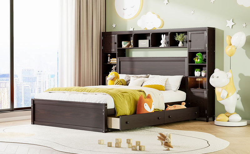 DreamHaus cabinet bed with integrated shelf and sockets, featuring a modern design and functional storage.