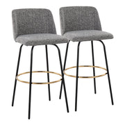 Lumi Source Toriano contemporary fixed-height barstools with swivel seats and round footrests, set of two, in modern design.