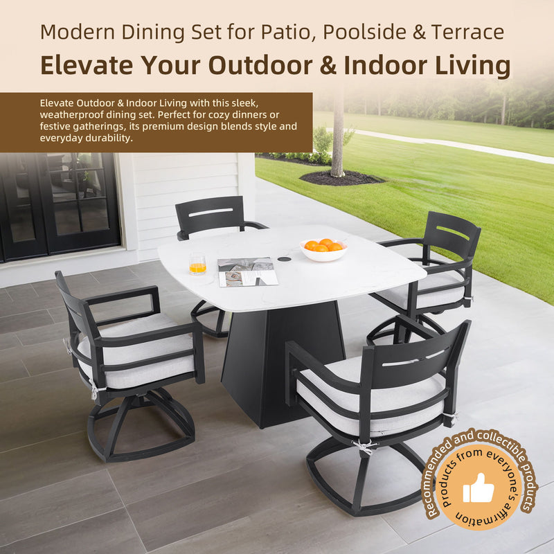 Outdoor Patio Dining Set, Squircle Dining Table, Dining Chairs With Sunbrella Cushions - R&R Furniture Gallery (Fountain Valley, CA)