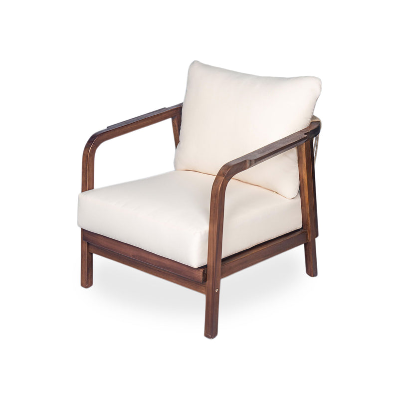 Outdoor Lounge Chair With Woven Backrest, Solid Wood Frame, Comfortable Cushions - R&R Furniture Gallery (Fountain Valley, CA)