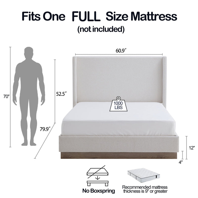 House & Home Furniture Hosford minimalist upholstered wingback bed with wood platform base in a modern bedroom setting