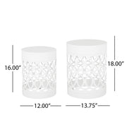 Noble House outdoor metal side table with S/2 end table design, featuring a durable metal frame and sleek surface for outdoor use.
