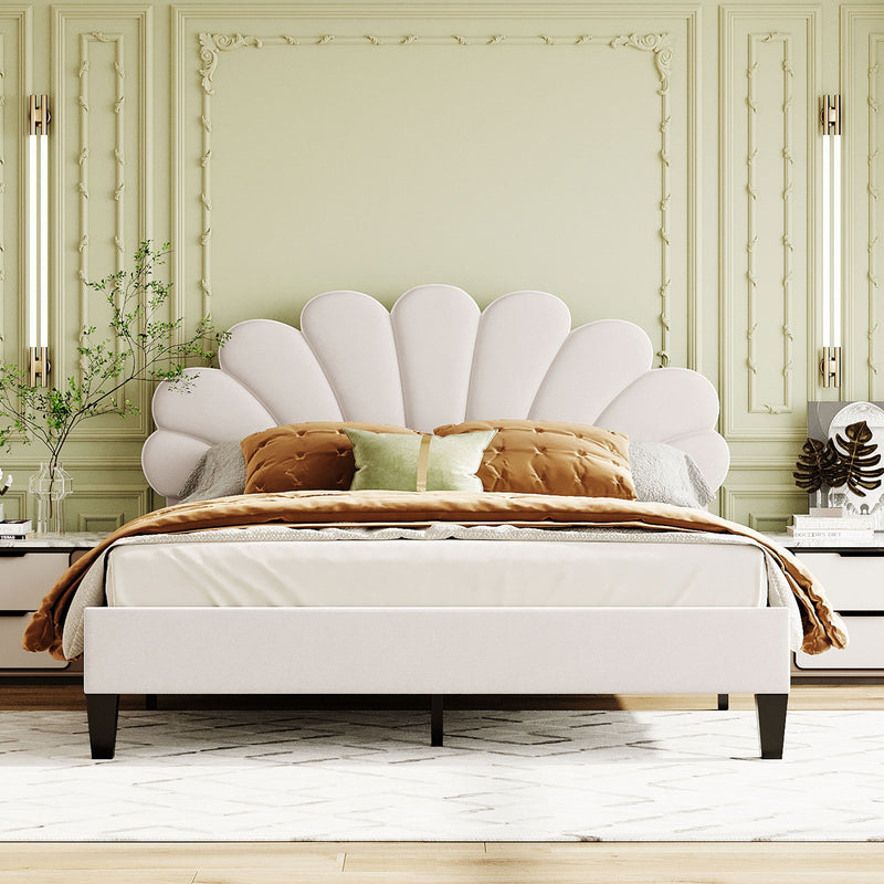 Upholstered Platform Bed With Flower Pattern Headboard - R&R Furniture Gallery (Fountain Valley, CA)