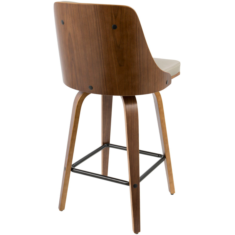 Pair of Lumi Source Gianna mid-century modern counter stools with wooden seats and black metal legs, set of two.