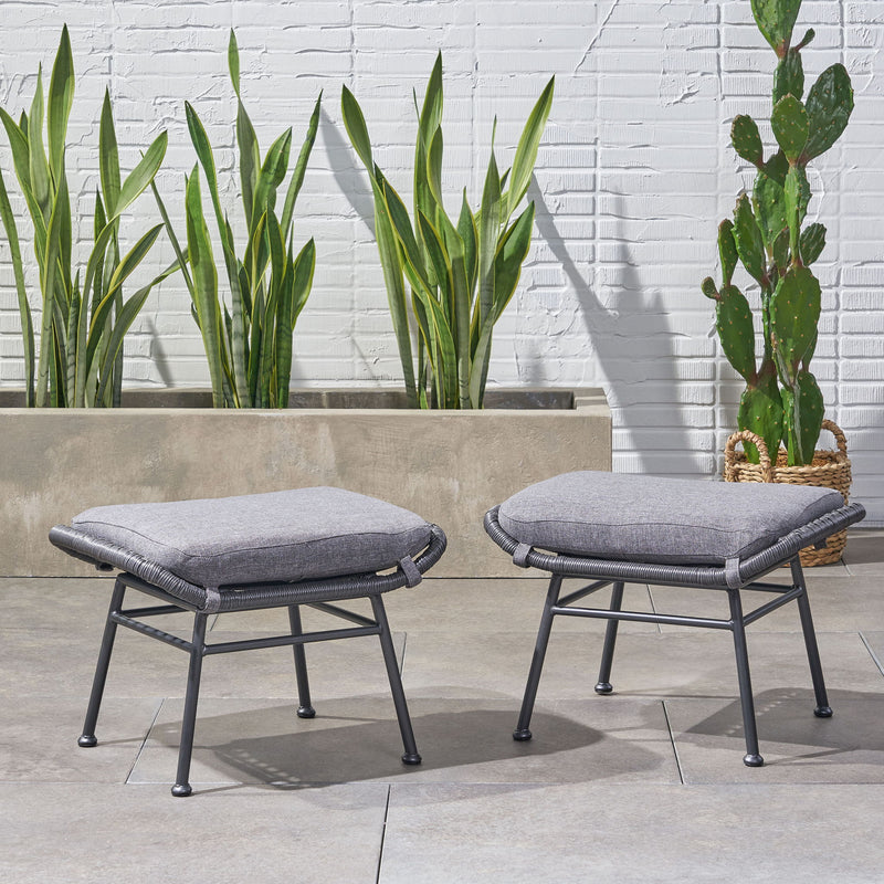 Outdoor Modern Boho Wicker Ottoman With Cushions (Set of 2) - R&R Furniture Gallery (Fountain Valley, CA)