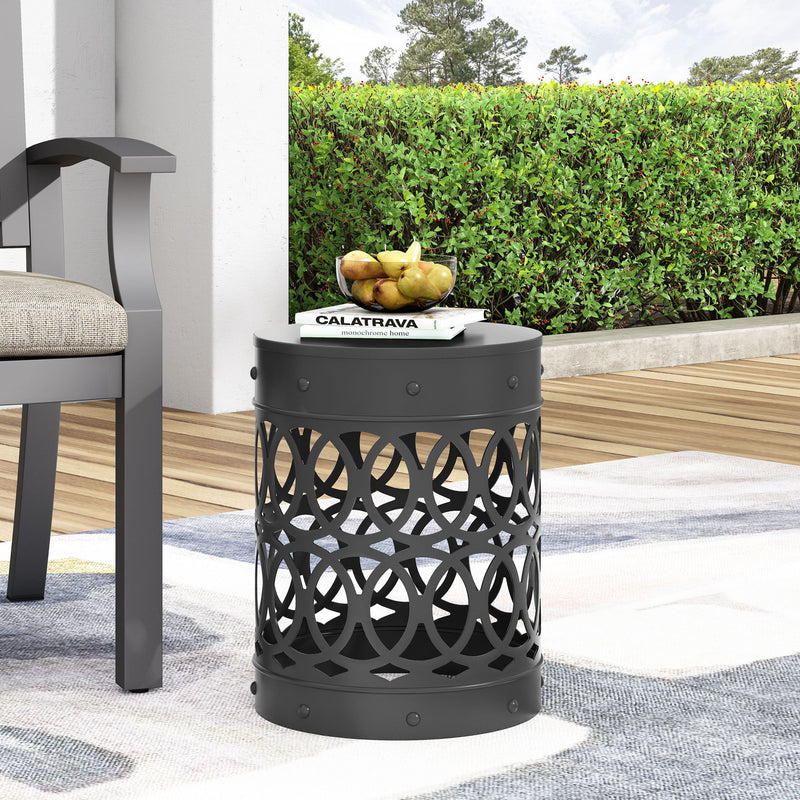 Modern outdoor metal large end table by Noble House with a sleek design and sturdy construction, ideal for patio or garden use.