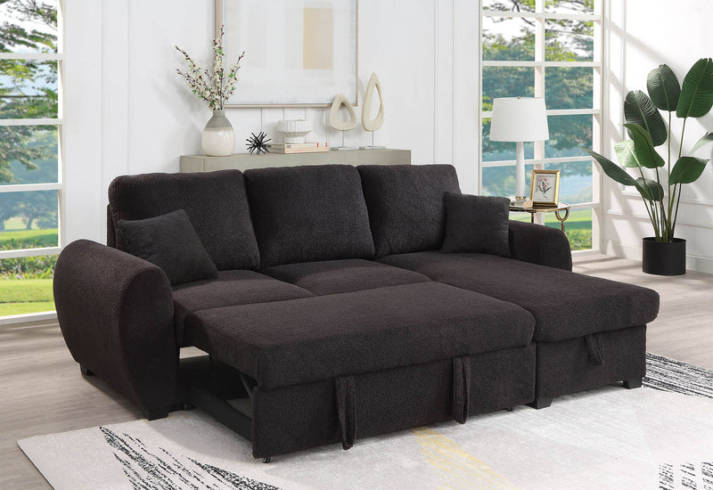 Veronica - Reversible Sleeper Sectional Sofa With Storage Chaise - Black - R&R Furniture Gallery (Fountain Valley, CA)