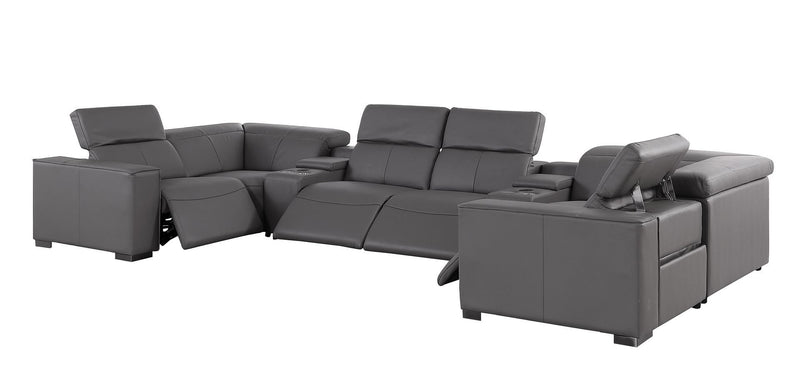 1208 - 8 Piece U Shaped Leather Sectional With 4 Power Recliners & Power Headrests