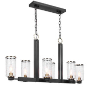 Black Jarsdel 6-light industrial island pendant light by Uttermost, showcasing a modern, minimalist design with six hanging light fixtures.