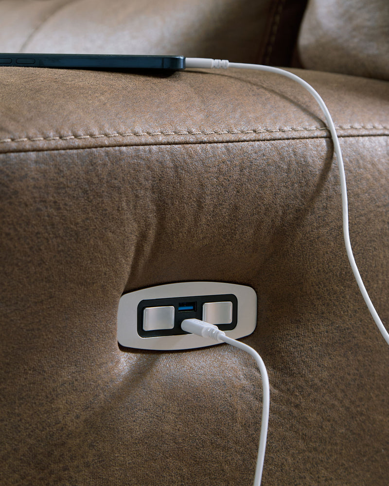 Beckley Place - Power Reclining Loveseat With Console / Adjustable Headrest - Earth - R&R Furniture Gallery (Fountain Valley, CA)