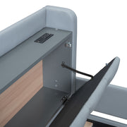 Upholstered Mother & Child Bed With Hydraulic Storage System, Drawer Box, Bedhead Storage Shelf And 2 Pairs Of Sockets & USB Ports - R&R Furniture Gallery (Fountain Valley, CA)