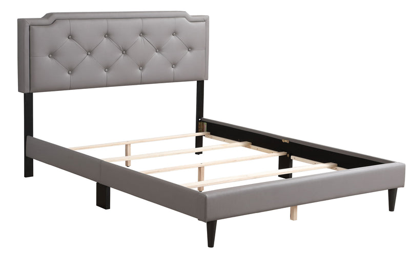 Glory Furniture button tufted upholstered bed in a cozy bedroom with plush headboard and soft bedding.