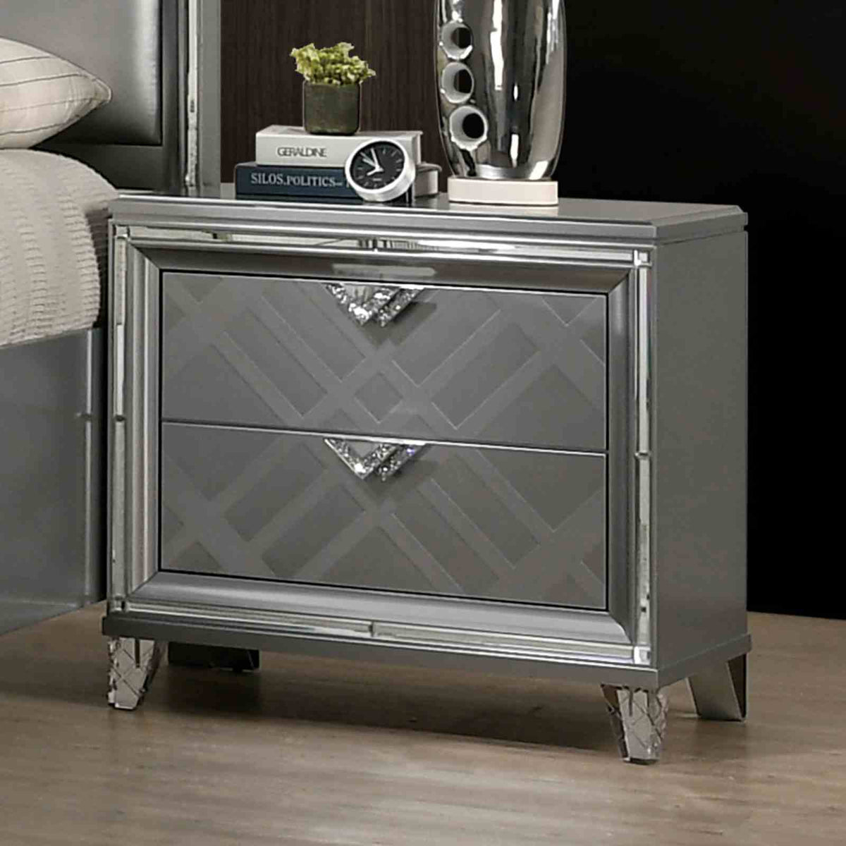 Emmeline - Nightstand w/ USB, Silver