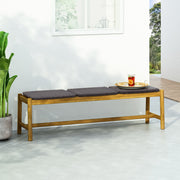 Rustic teak Cambria 3-seater bench by Noble House, featuring a natural wood finish and sturdy design for outdoor or indoor use.