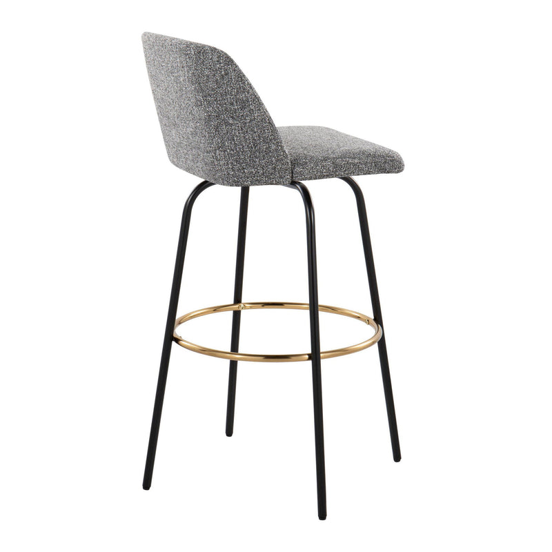 Lumi Source Toriano contemporary fixed-height barstool set with swivel seat and round footrest, modern design, two stools in image.