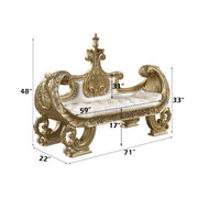 Bernadette - Bench - White Synthetic Leather Fabric & Gold - R&R Furniture Gallery (Fountain Valley, CA)