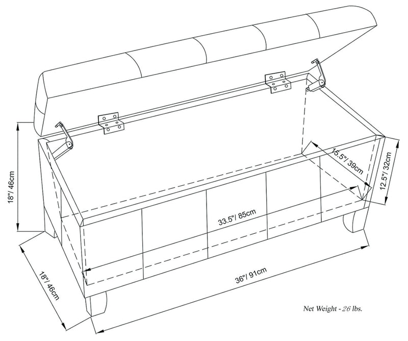 Dover - Storage Ottoman Bench - Distressed Brown - R&R Furniture Gallery (Fountain Valley, CA)