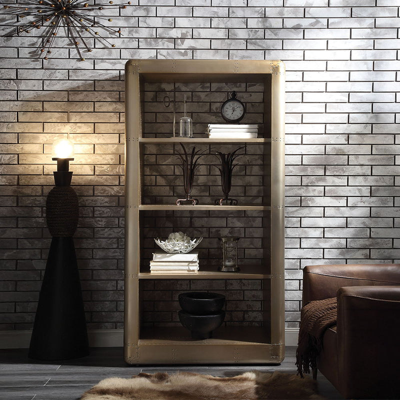Jennavieve - Bookcase - Gold Aluminum - R&R Furniture Gallery (Fountain Valley, CA)