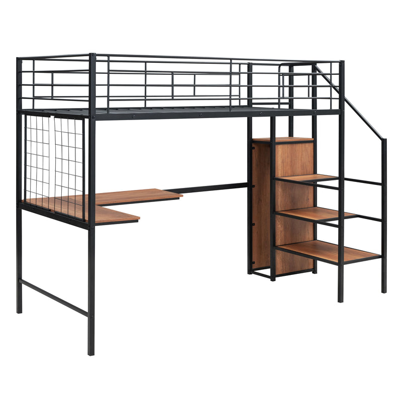 Loft Bed With Desk And Grid, Stylish Frame With Lateral Storage Ladder And Wardrobe - R&R Furniture Gallery (Fountain Valley, CA)