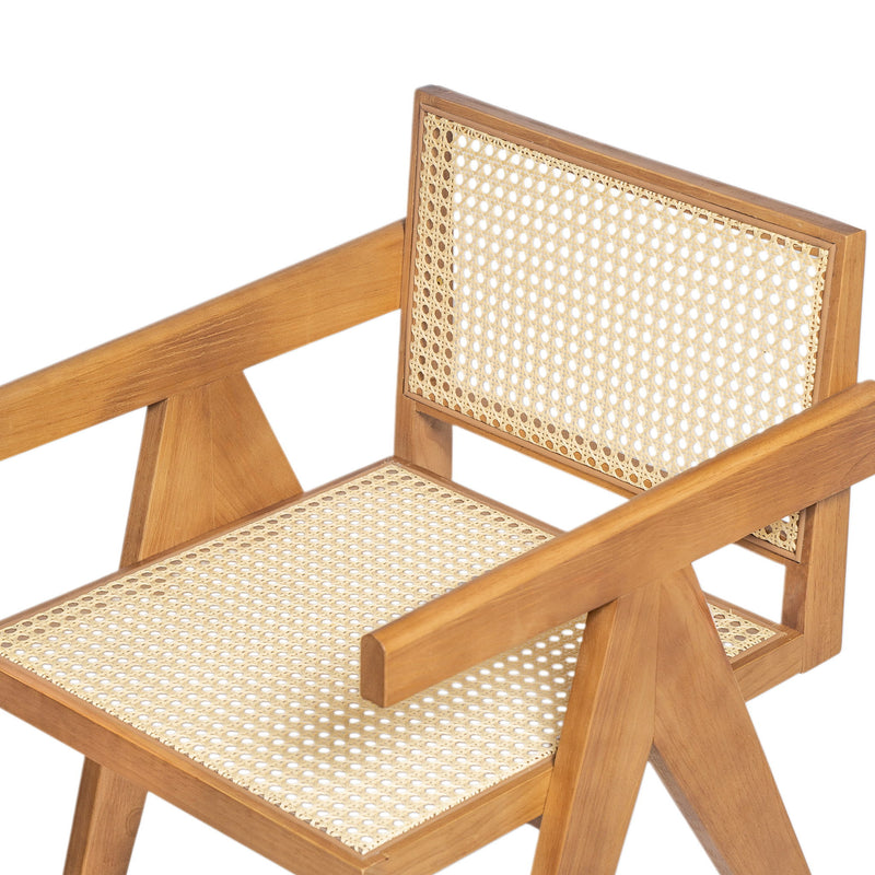 Set of 2 Noble House Chandigarh arm dining chairs with natural cane design, showcasing the stylish and comfortable seating.