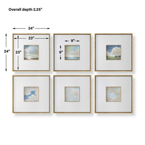 Cumulation - Framed Canvases (Set of 6) - White / Blue