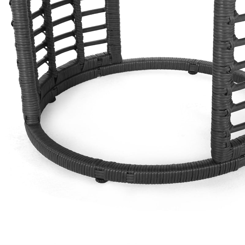 Achill - Outdoor Modern Boho Wicker Side Table With Glass Top - Gray - R&R Furniture Gallery (Fountain Valley, CA)
