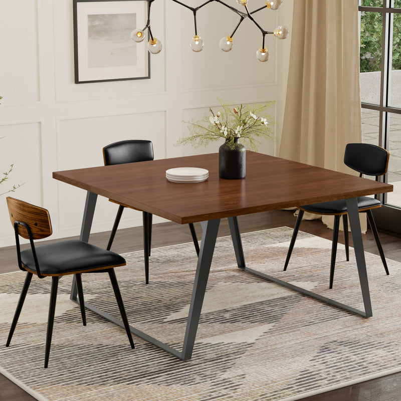 Simpli-Home Lowry handcrafted square dining table with wood finish, ideal for modern dining room settings.
