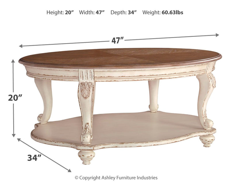 Realyn - Oval Cocktail Table - White / Brown - R&R Furniture Gallery (Fountain Valley, CA)