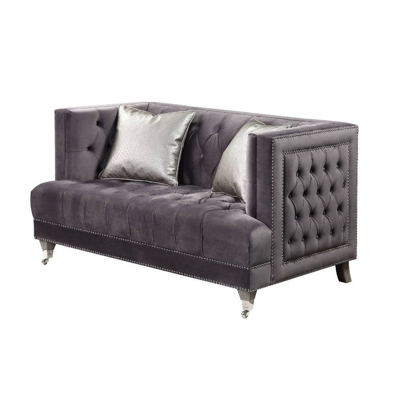 Hegio - Loveseat With 2 Pillows - Gray Velvet - R&R Furniture Gallery (Fountain Valley, CA)