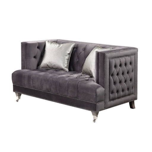Hegio - Loveseat With 2 Pillows - Gray Velvet - R&R Furniture Gallery (Fountain Valley, CA)