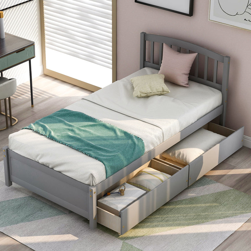 Platform Storage Bed Wood Bed Frame With Two Drawers And Headboard - R&R Furniture Gallery (Fountain Valley, CA)