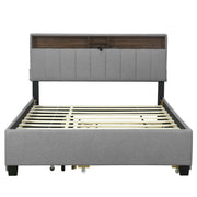 Upholstered Platform Bed With Storage Headboard, Trundle & 2 Drawers And A Set Of Sockets & USB Ports - R&R Furniture Gallery (Fountain Valley, CA)