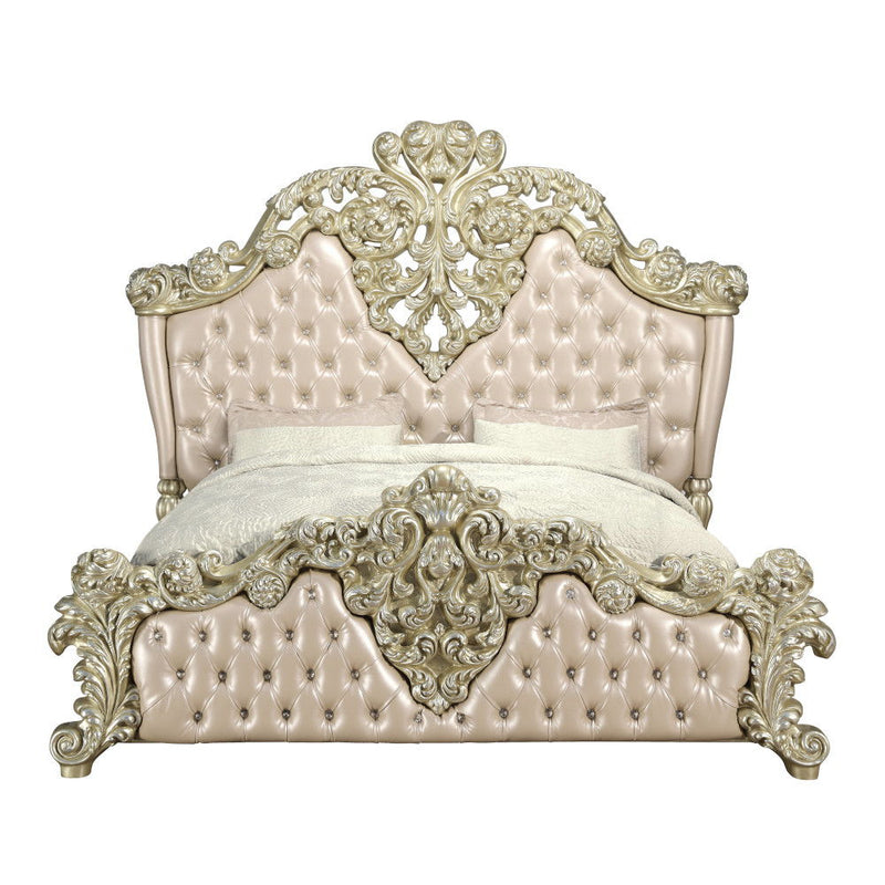 Vatican - Eastern King Bed - Synthetic Leather, Light Gold & Champagne Silver - R&R Furniture Gallery (Fountain Valley, CA)