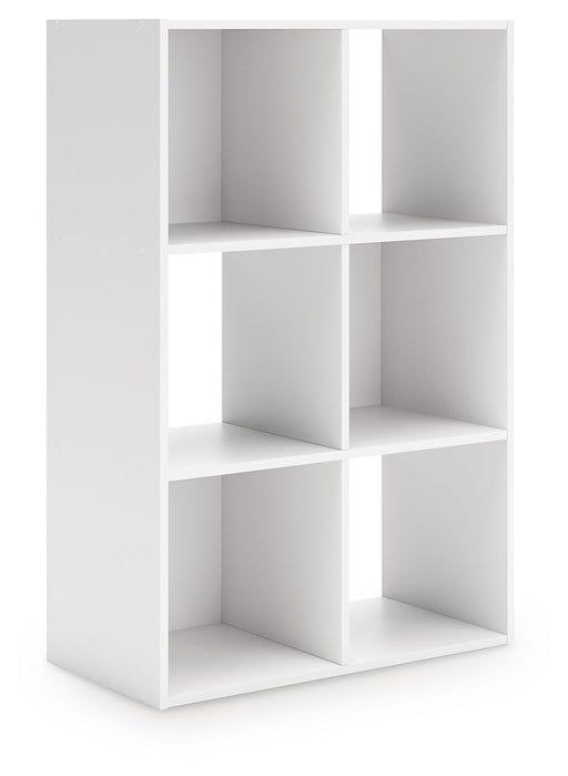 Onita cube organizer from Signature Design by Ashley featuring a wooden finish and multiple open storage compartments.