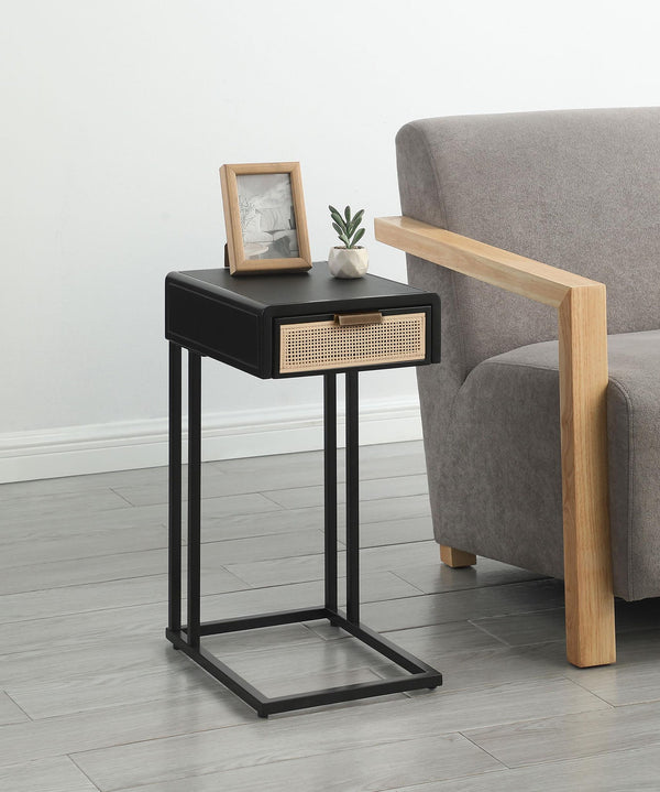 Amherst 1-drawer Radio Weave Cane Metal Side Table Black