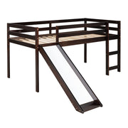 DreamHaus loft bed with slide, multifunctional design showing a sturdy wooden frame, integrated ladder, and playful slide feature.