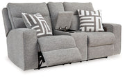 Biscoe - Power Reclining Loveseat With Console /Adj Headrest - Pewter - R&R Furniture Gallery (Fountain Valley, CA)
