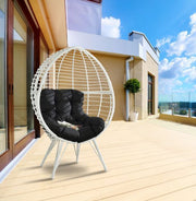 Galzed - Patio Lounge Chair - Black Fabric & White Wicker - R&R Furniture Gallery (Fountain Valley, CA)