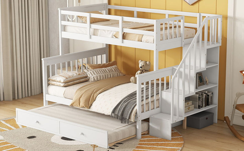 Bunk Bed With Twin Size Trundle, Storage And Guard Rail For Bedroom - R&R Furniture Gallery (Fountain Valley, CA)