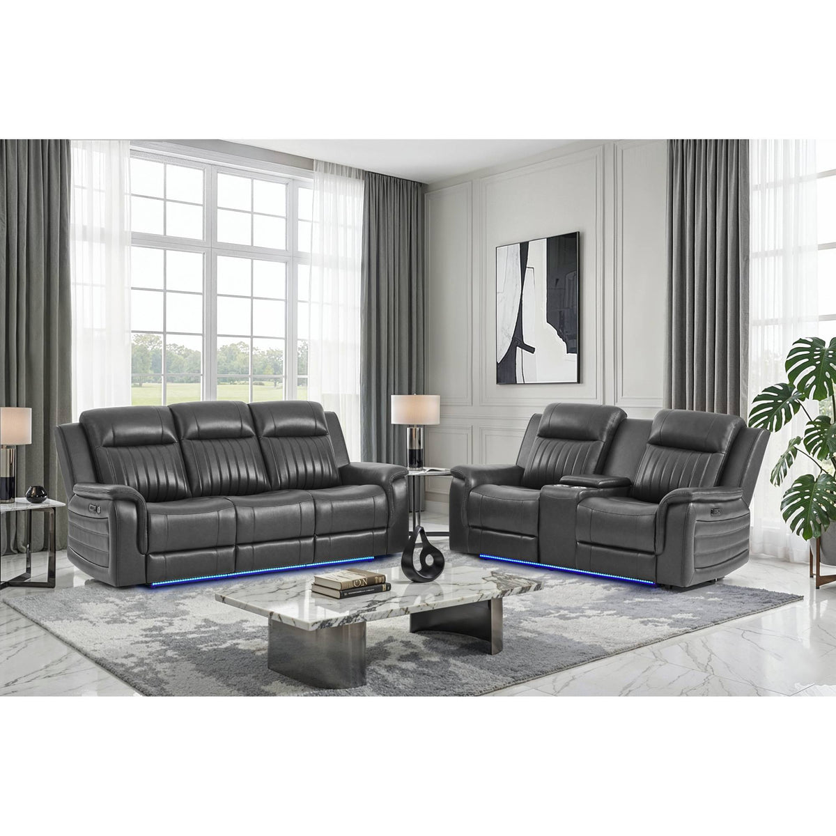Ian - Power Reclining Sofa With LED & Global Surround System - Charcoal