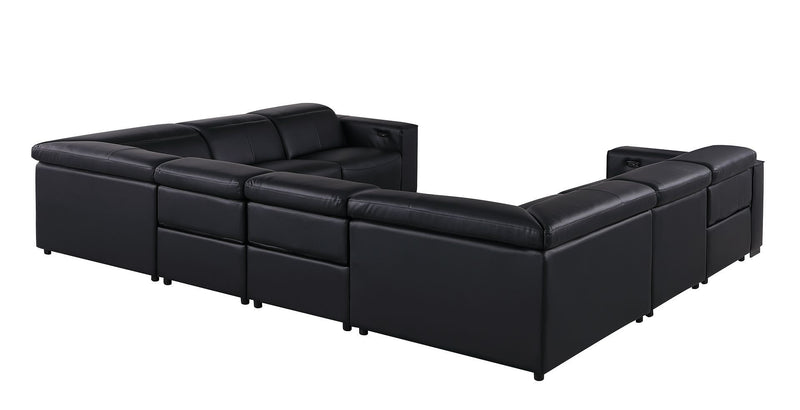 1208 - 8 Piece U Shaped Leather Sectional With 4 Power Recliners & Power Headrest