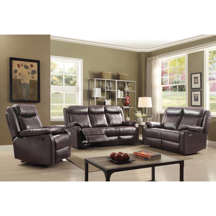 Contemporary three seater reclining sofa by Glory Furniture with plush cushions and modern design in a living room setting.