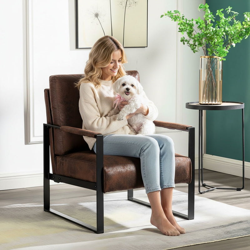 Accent Chair With Durable Square Frame, Armchair For Living Room - Brown - R&R Furniture Gallery (Fountain Valley, CA)