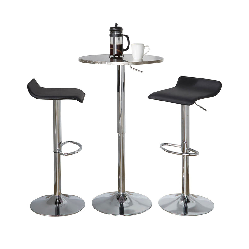 Lumi Source 3-piece bistro bar set with round tables and adjustable oval footrests in a contemporary dining room style.