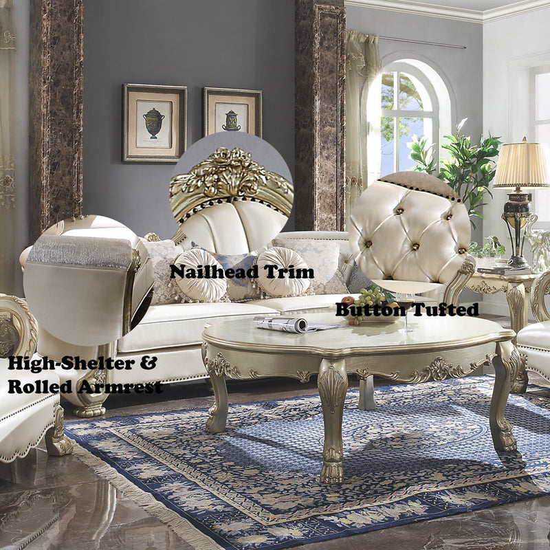 Dresden II - Sofa With 7 Pillows - Pearl Synthetic Leather & Gold Patina - R&R Furniture Gallery (Fountain Valley, CA)