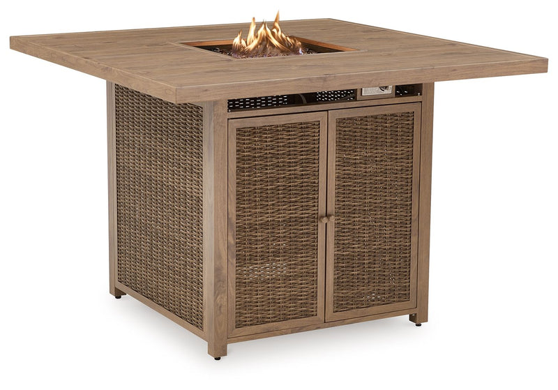 Walton Bridge - Square Bar Table W/Fire Pit - Driftwood - R&R Furniture Gallery (Fountain Valley, CA)